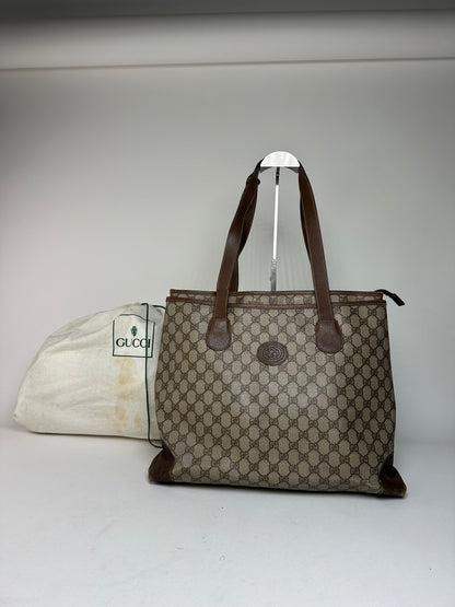 Vintage Gucci Monogram Leather Handbag Grey Brown