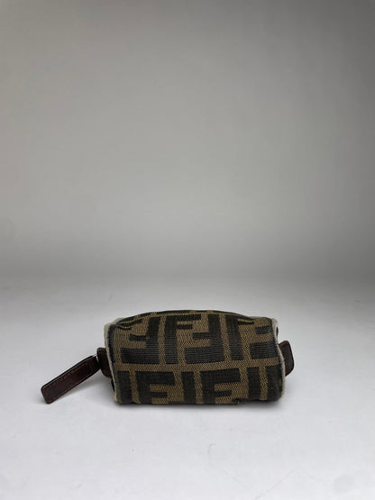 Vintage Fendi Zucca Canvas Cosmetic Pouch Late 1980s Brown Black