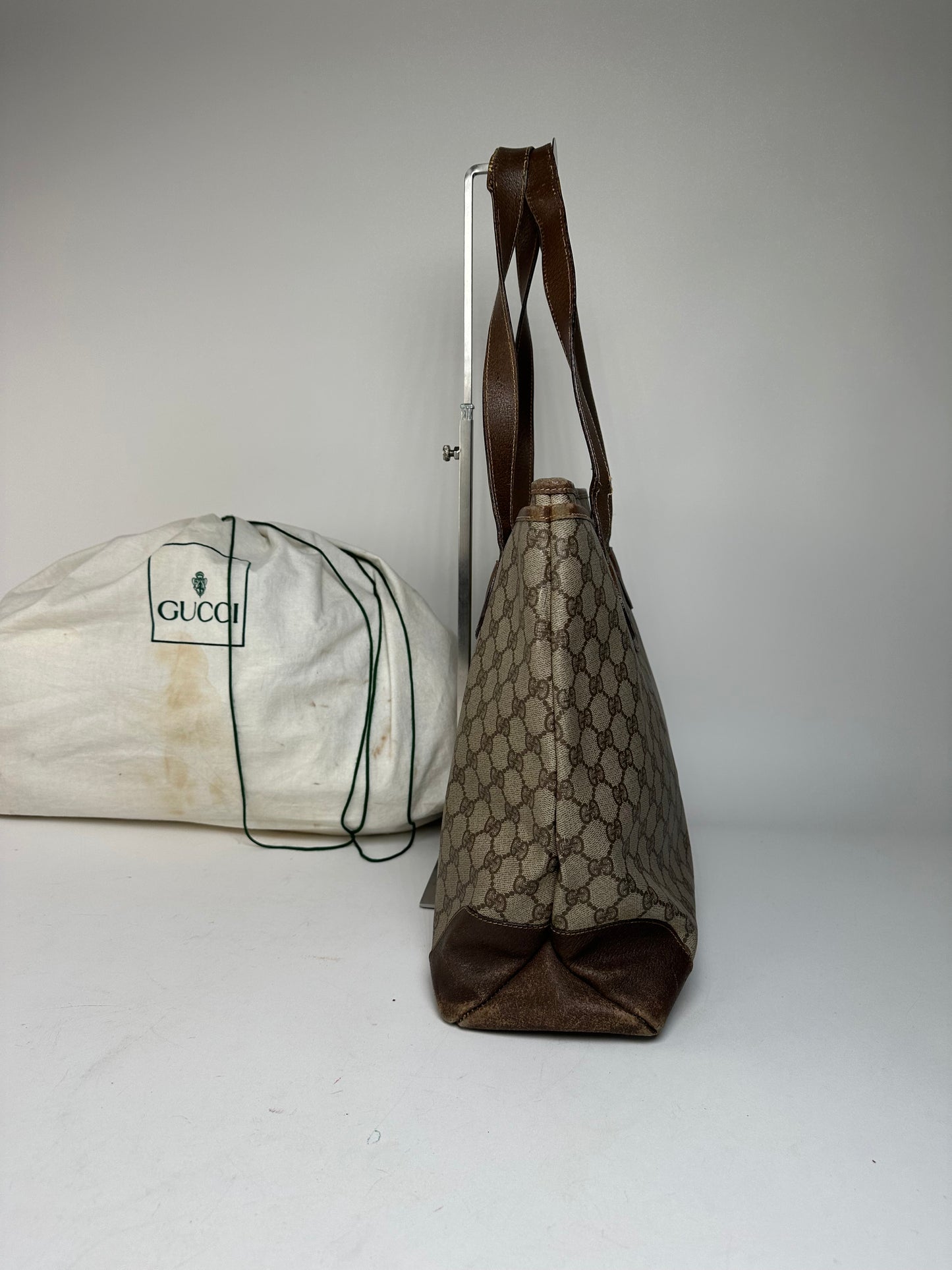 Vintage Gucci Monogram Leather Handbag Grey Brown