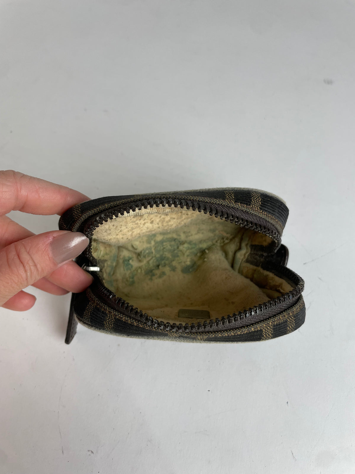 Vintage Fendi Zucca Canvas Cosmetic Pouch Late 1980s Brown Black