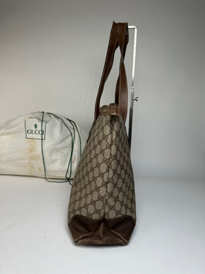 Vintage Gucci Monogram Leather Handbag Grey Brown