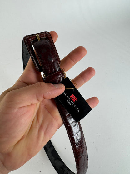 Vintage Balenciaga Purple patent leather belt crocodile emblossed