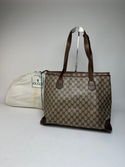 Vintage Gucci Monogram Leather Handbag Grey Brown
