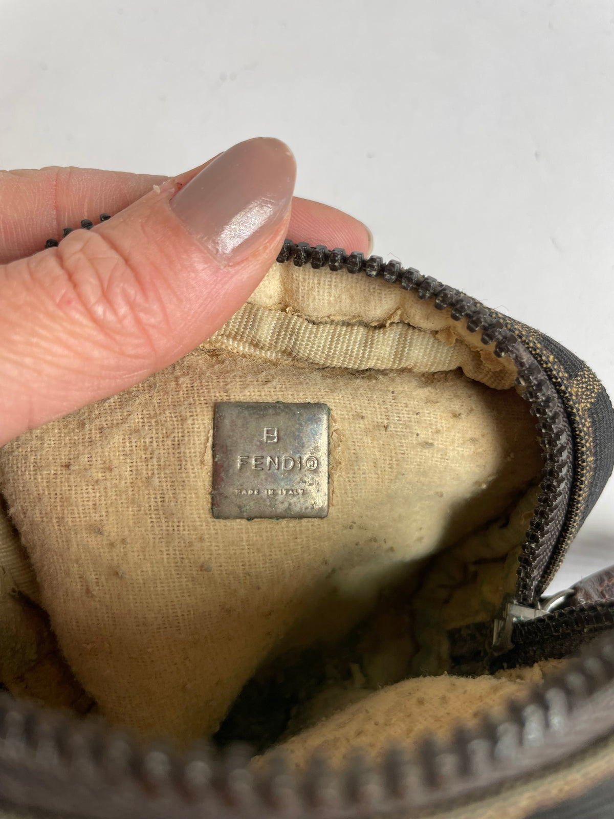 Vintage Fendi Zucca Canvas Cosmetic Pouch Late 1980s Brown Black