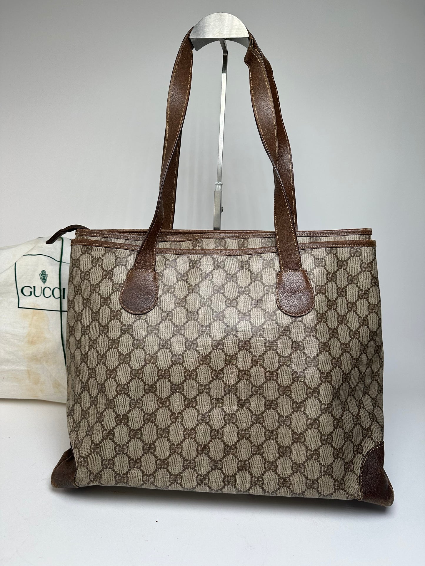 Vintage Gucci Monogram Leather Handbag Grey Brown
