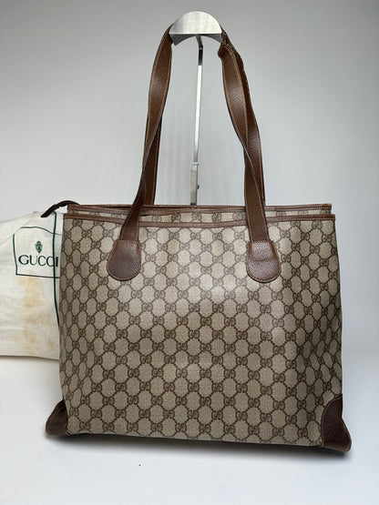 Vintage Gucci Monogram Leather Handbag Grey Brown