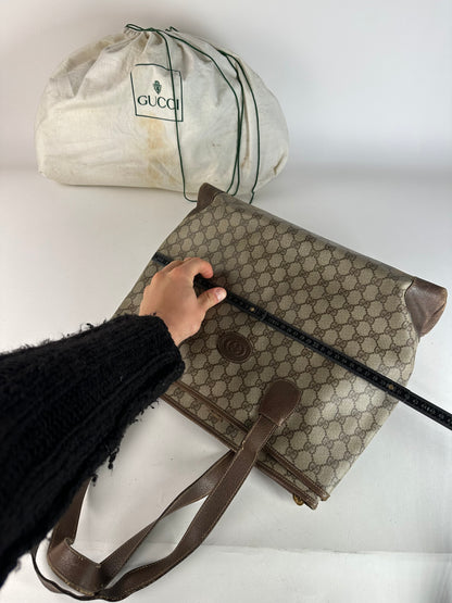 Vintage Gucci Monogram Leather Handbag Grey Brown