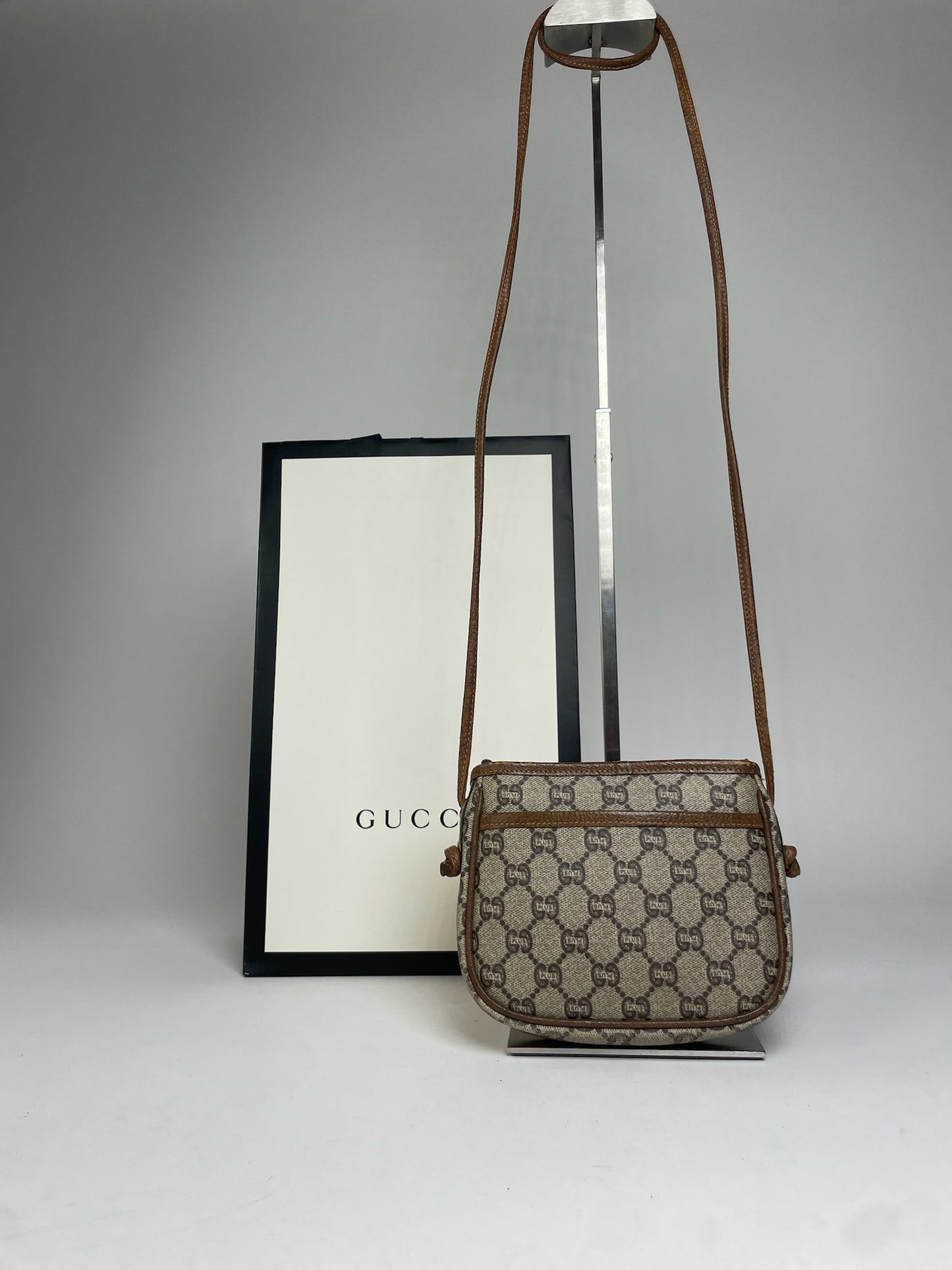 Vintage Gucci Monogram Leather Shoulder / Crossbody bag Grey Brown