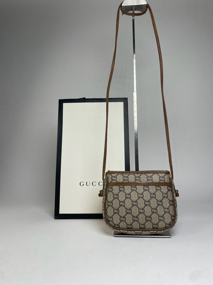 Vintage Gucci Monogram Leather Shoulder / Crossbody bag Grey Brown