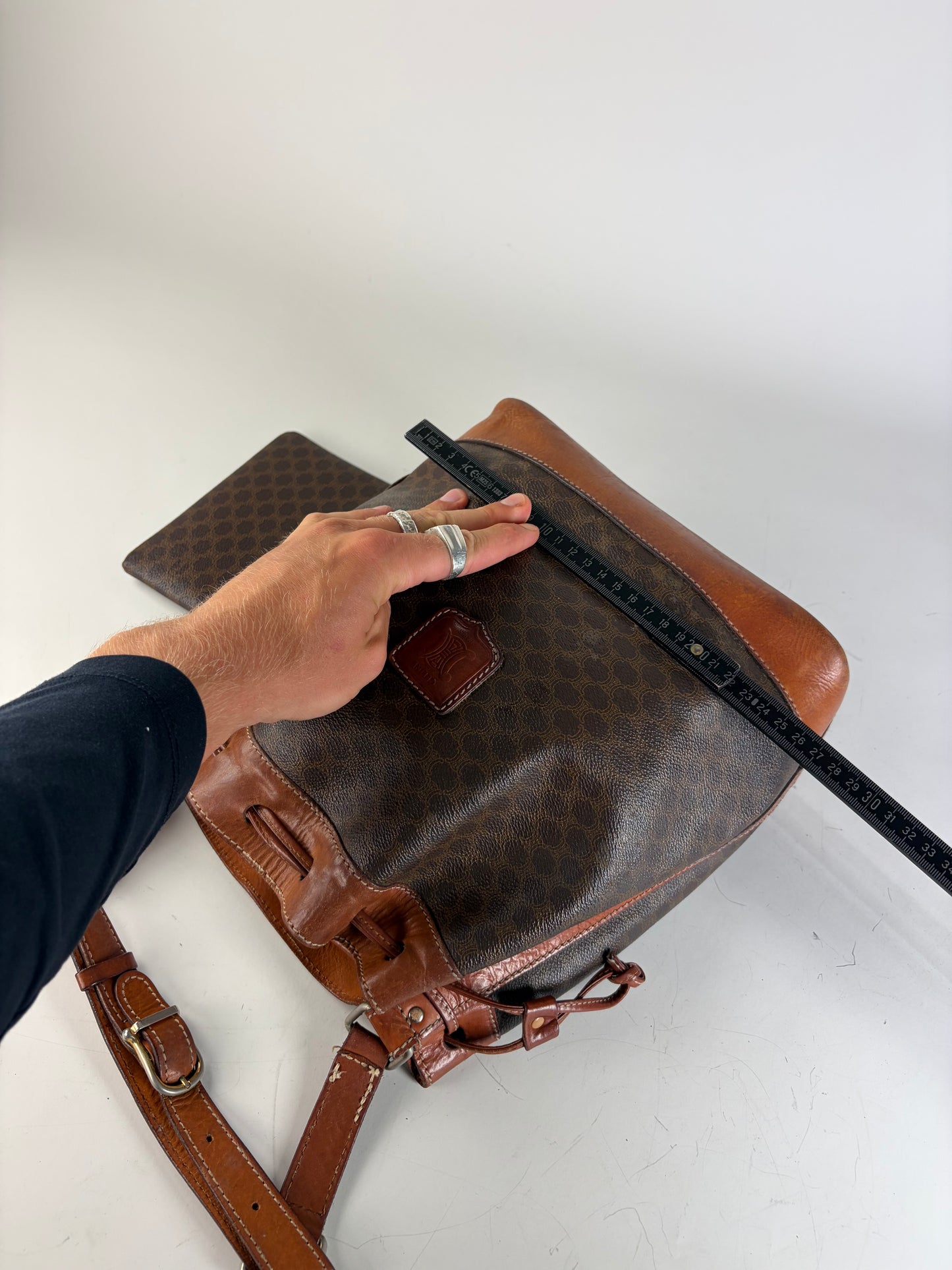 Vintage Celine Canvas Leather Trim Bucket Bag Brown Rust