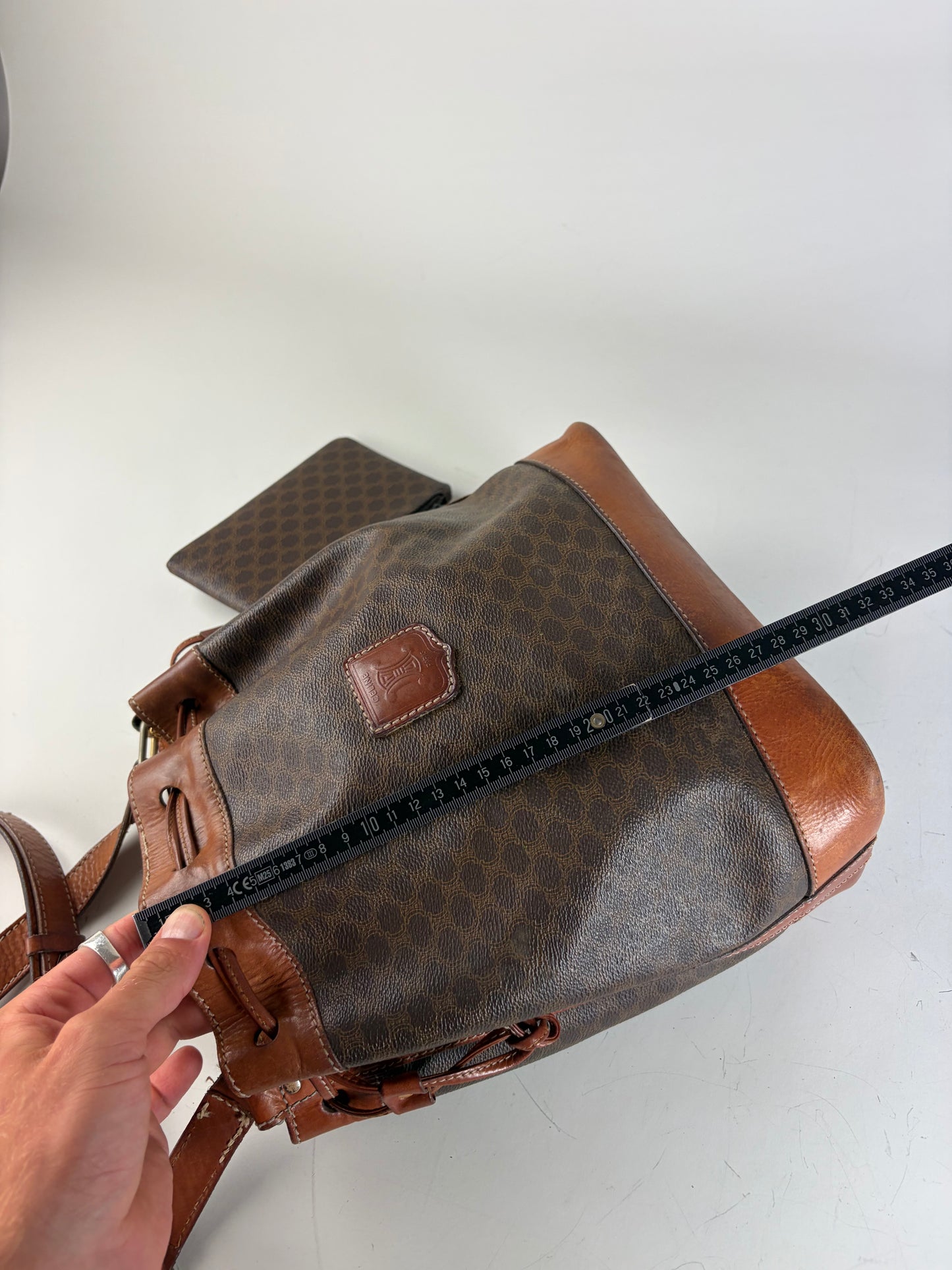 Vintage Celine Canvas Leather Trim Bucket Bag Brown Rust