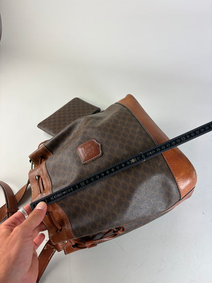 Vintage Celine Canvas Leather Trim Bucket Bag Brown Rust