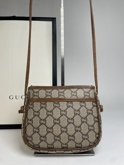 Vintage Gucci Monogram Leather Shoulder / Crossbody bag Grey Brown