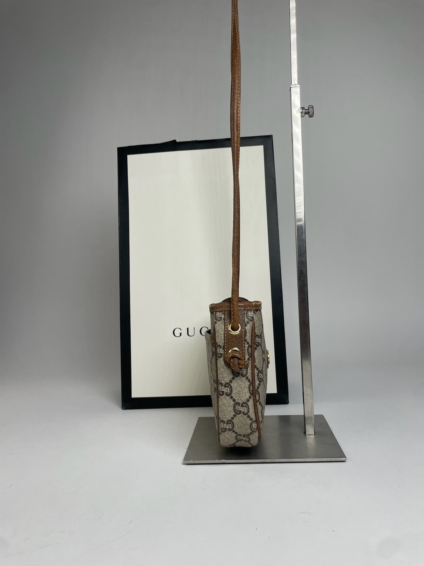 Vintage Gucci Monogram Leather Shoulder / Crossbody bag Grey Brown