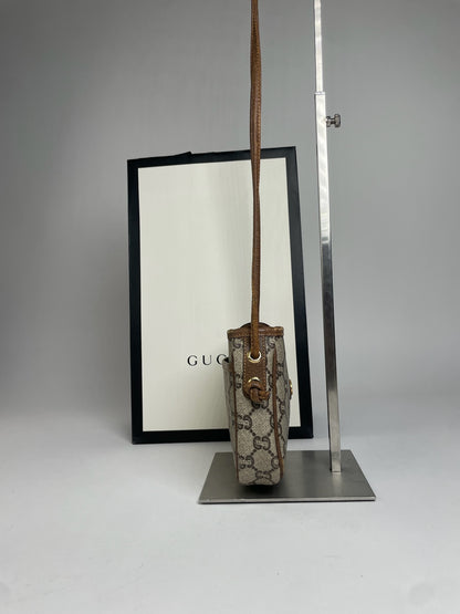 Vintage Gucci Monogram Leather Shoulder / Crossbody bag Grey Brown