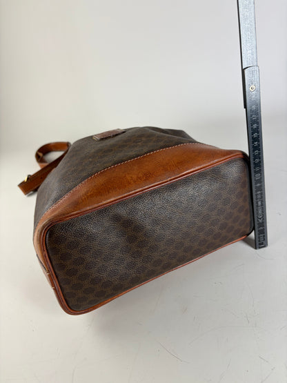 Vintage Celine Canvas Leather Trim Bucket Bag Brown Rust