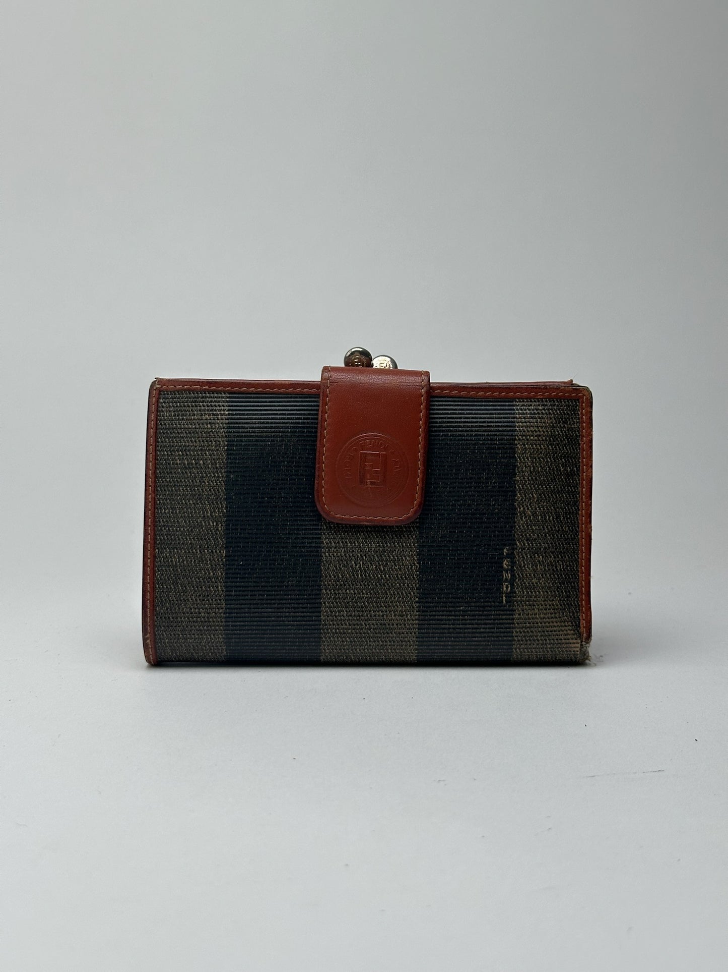 Vintage Fendi Roma Leather Wallet Brown orange striped