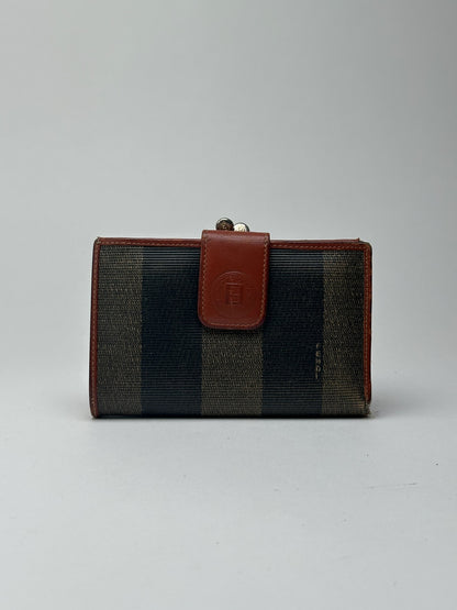 Vintage Fendi Roma Leather Wallet Brown orange striped