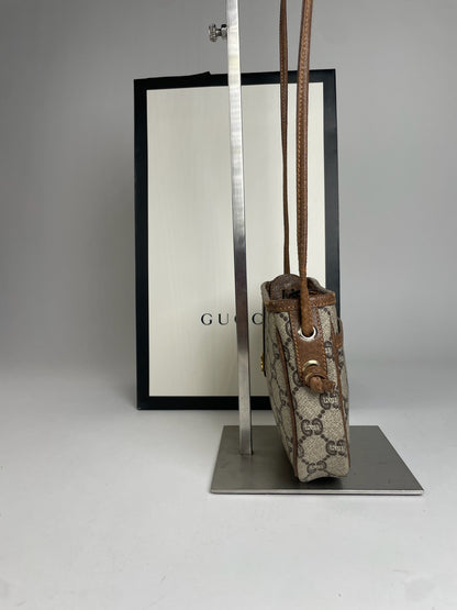 Vintage Gucci Monogram Leather Shoulder / Crossbody bag Grey Brown