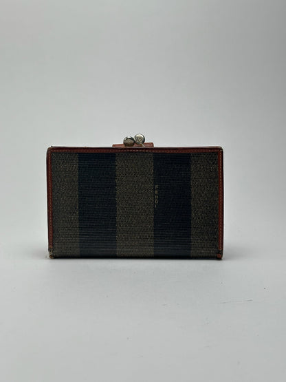 Vintage Fendi Roma Leather Wallet Brown orange striped