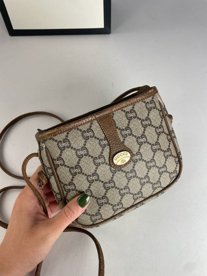 Vintage Gucci Monogram Leather Shoulder / Crossbody bag Grey Brown