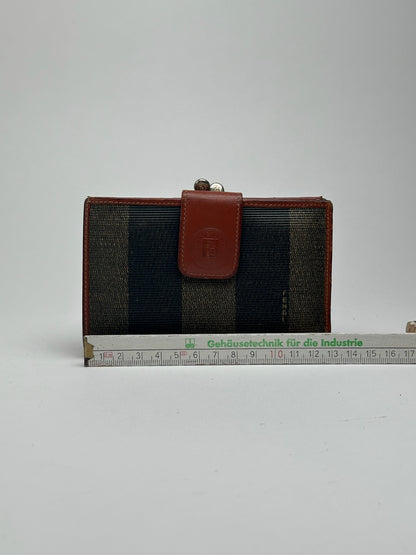 Vintage Fendi Roma Leather Wallet Brown orange striped