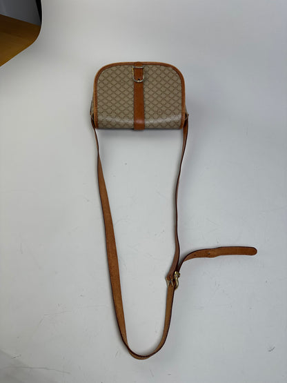 Vintage Celine Macadam Canvas Shoulder Bag Beige Brown Gold