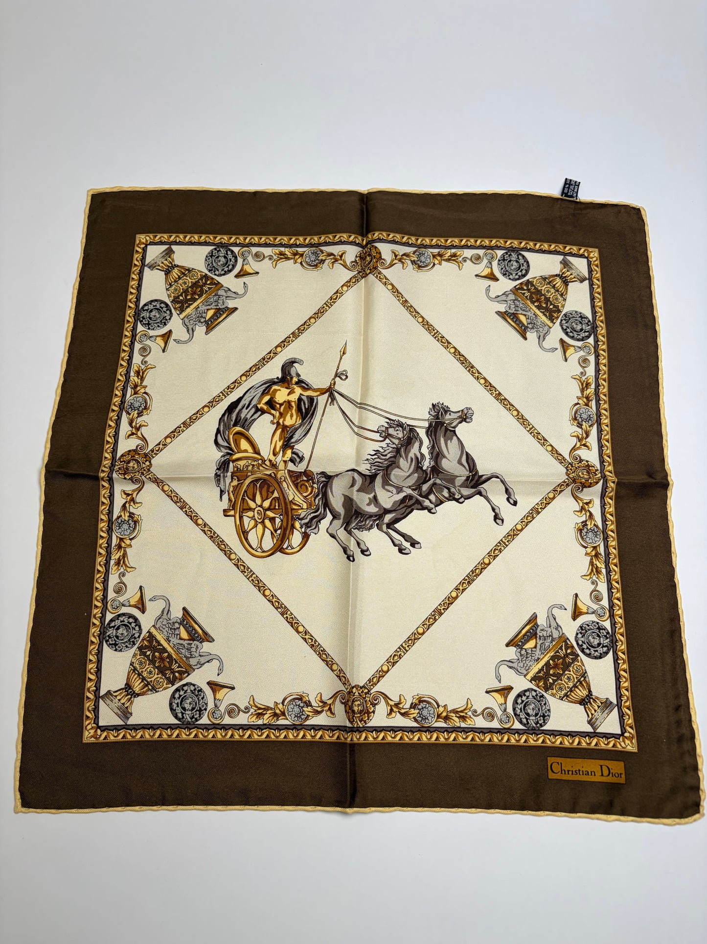 Vintage Dior Silk Scarf Beige Brown Gold
