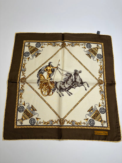 Vintage Dior Silk Scarf Beige Brown Gold