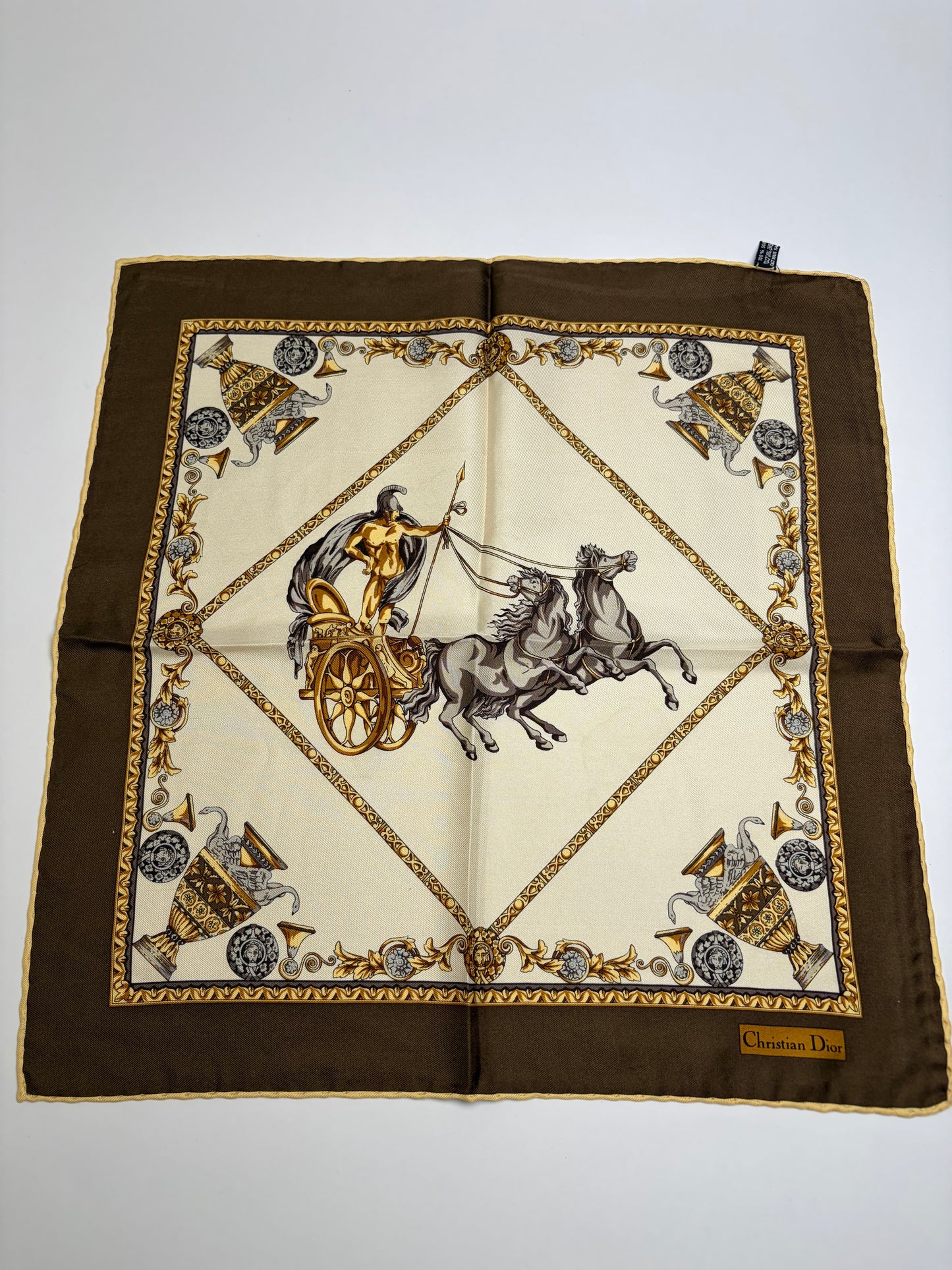 Vintage Dior Silk Scarf Beige Brown Gold
