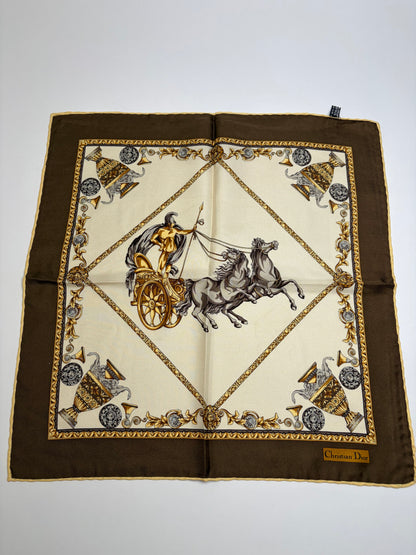 Vintage Dior Silk Scarf Beige Brown Gold