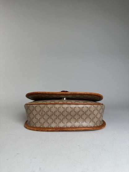 Vintage Celine Macadam Canvas Shoulder Bag Beige Brown Gold