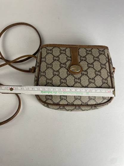 Vintage Gucci Monogram Leather Shoulder / Crossbody bag Grey Brown