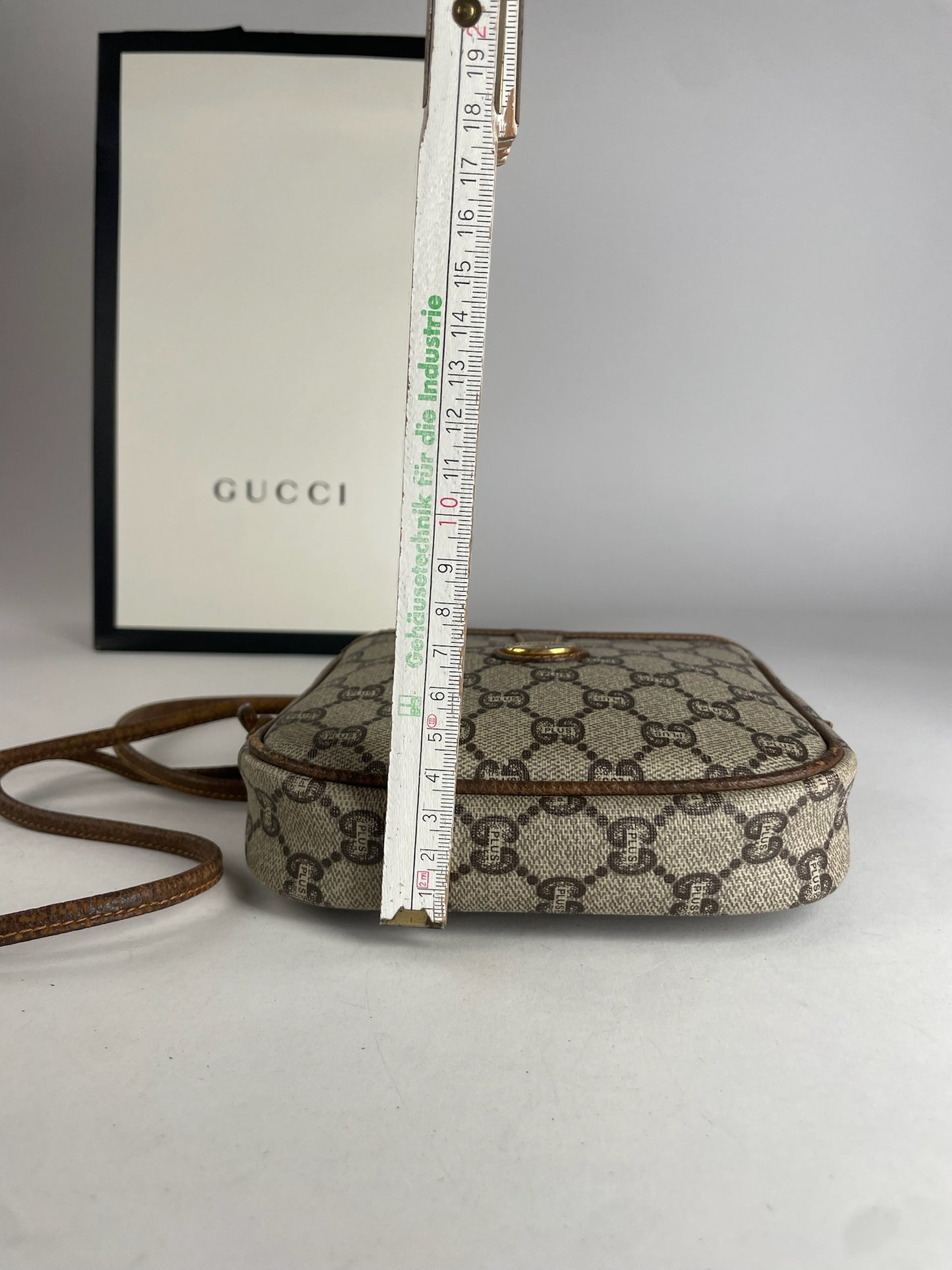 Vintage Gucci Monogram Leather Shoulder / Crossbody bag Grey Brown