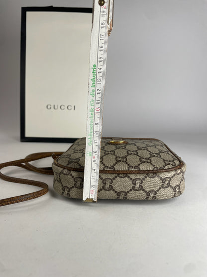 Vintage Gucci Monogram Leather Shoulder / Crossbody bag Grey Brown