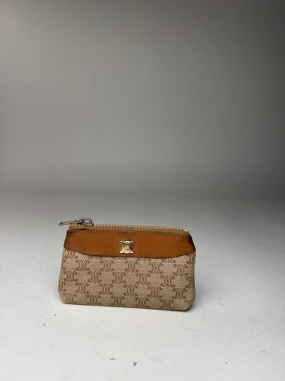 Vintage Celine Paris Leather Card holder beige brown Triomphe monogram