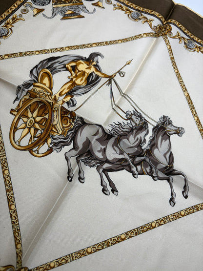 Vintage Dior Silk Scarf Beige Brown Gold