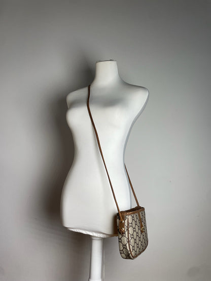 Vintage Gucci Monogram Leather Shoulder / Crossbody bag Grey Brown