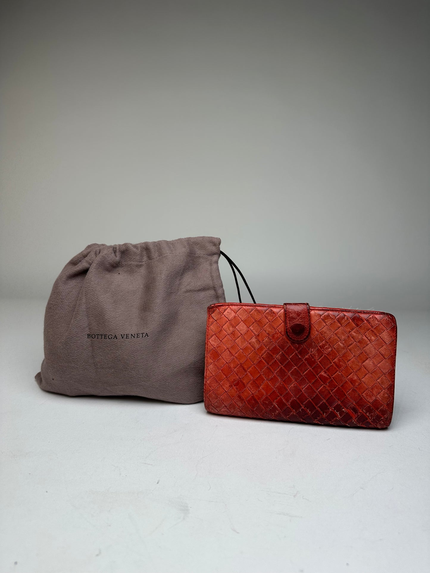 Vintage Bottega Veneta Inteecciato Leather Wallet Red