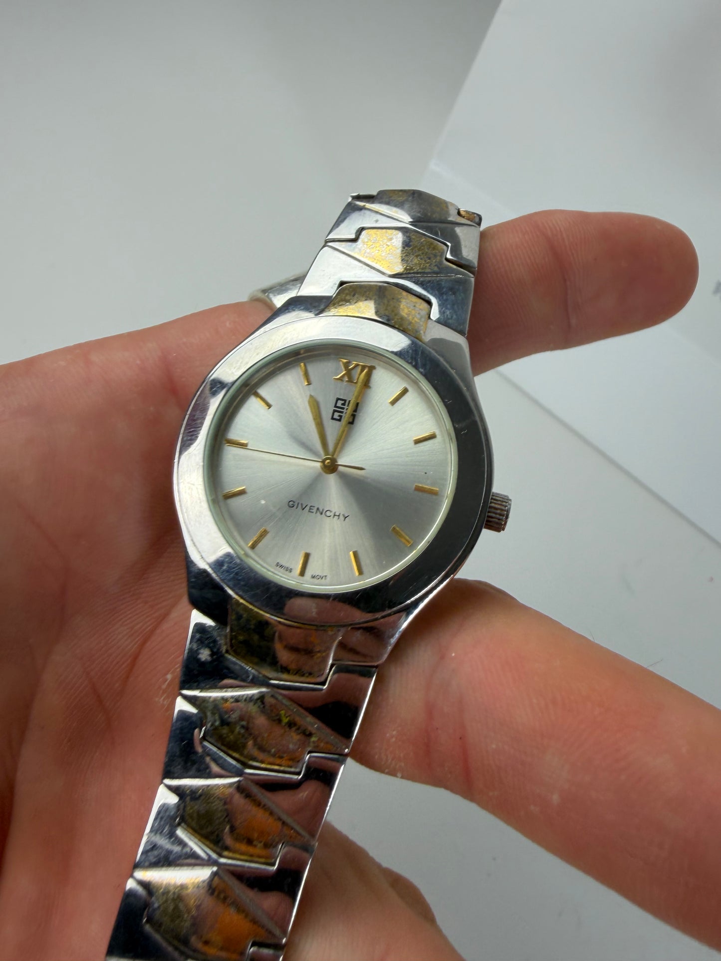 Vintage Givenchy Stainless Steel Bracelet Watch Silver Gold