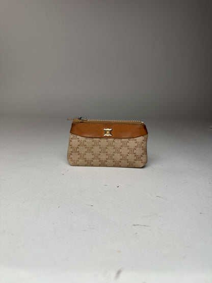 Vintage Celine Paris Leather Card holder beige brown Triomphe monogram