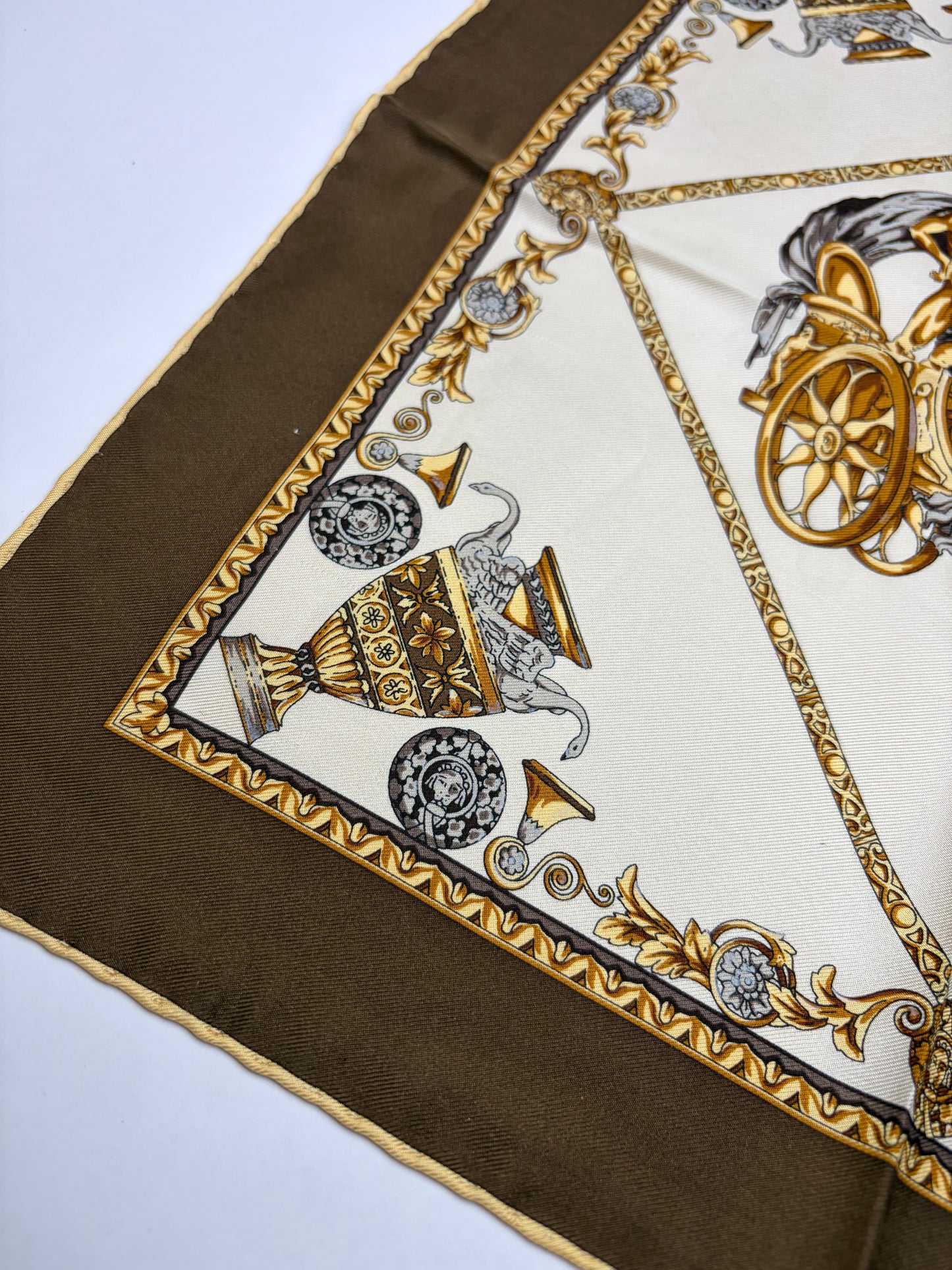 Vintage Dior Silk Scarf Beige Brown Gold