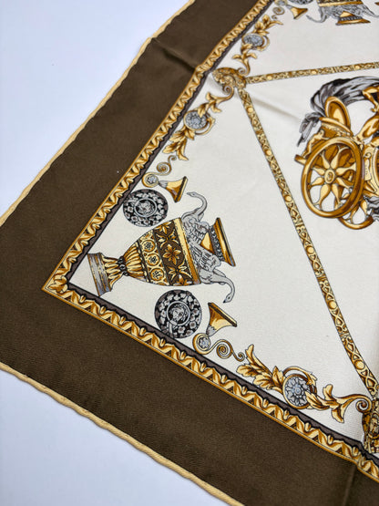Vintage Dior Silk Scarf Beige Brown Gold