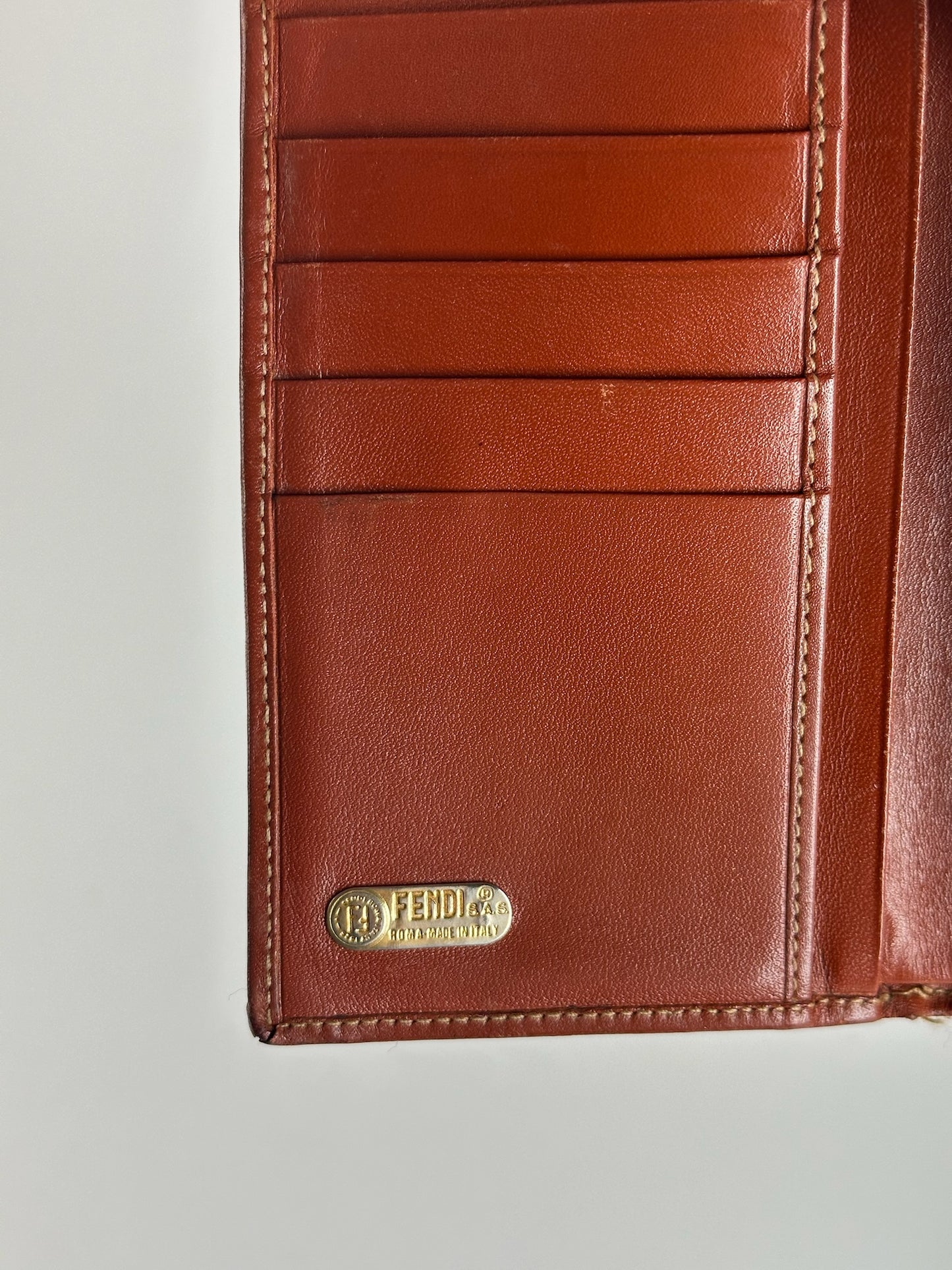 Vintage Fendi Roma Leather Wallet Brown orange striped