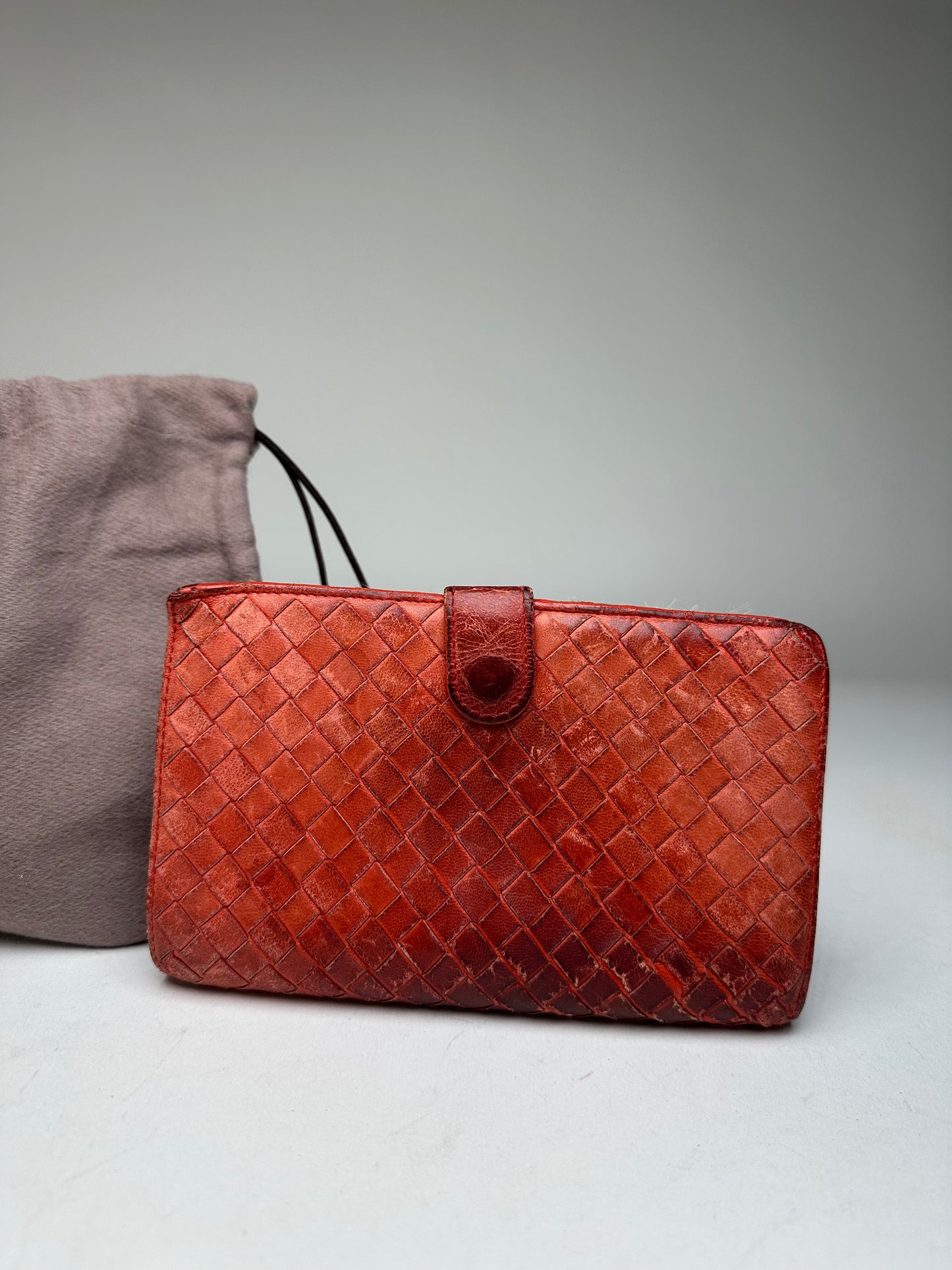 Vintage Bottega Veneta Inteecciato Leather Wallet Red