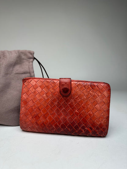 Vintage Bottega Veneta Inteecciato Leather Wallet Red