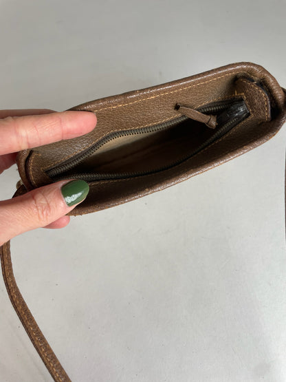 Vintage Gucci Monogram Leather Shoulder / Crossbody bag Grey Brown
