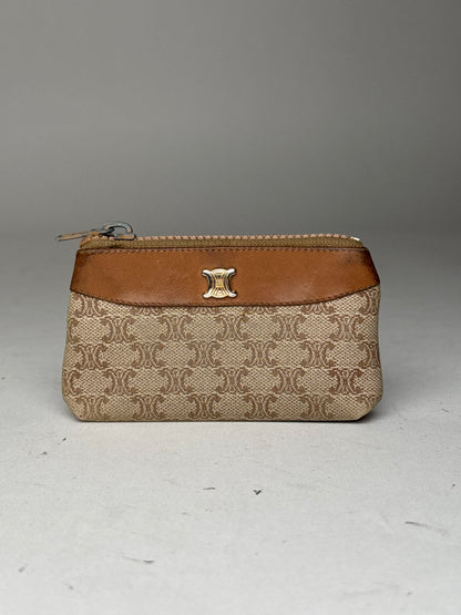 Vintage Celine Paris Leather Card holder beige brown Triomphe monogram