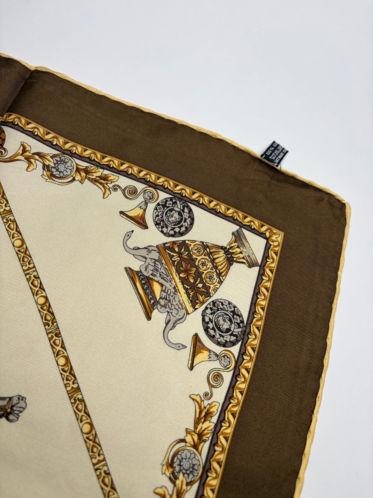 Vintage Dior Silk Scarf Beige Brown Gold