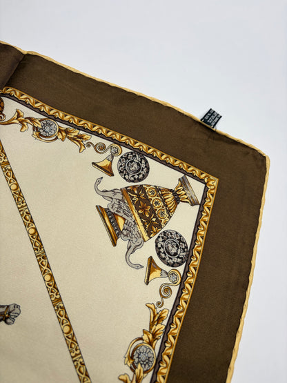 Vintage Dior Silk Scarf Beige Brown Gold